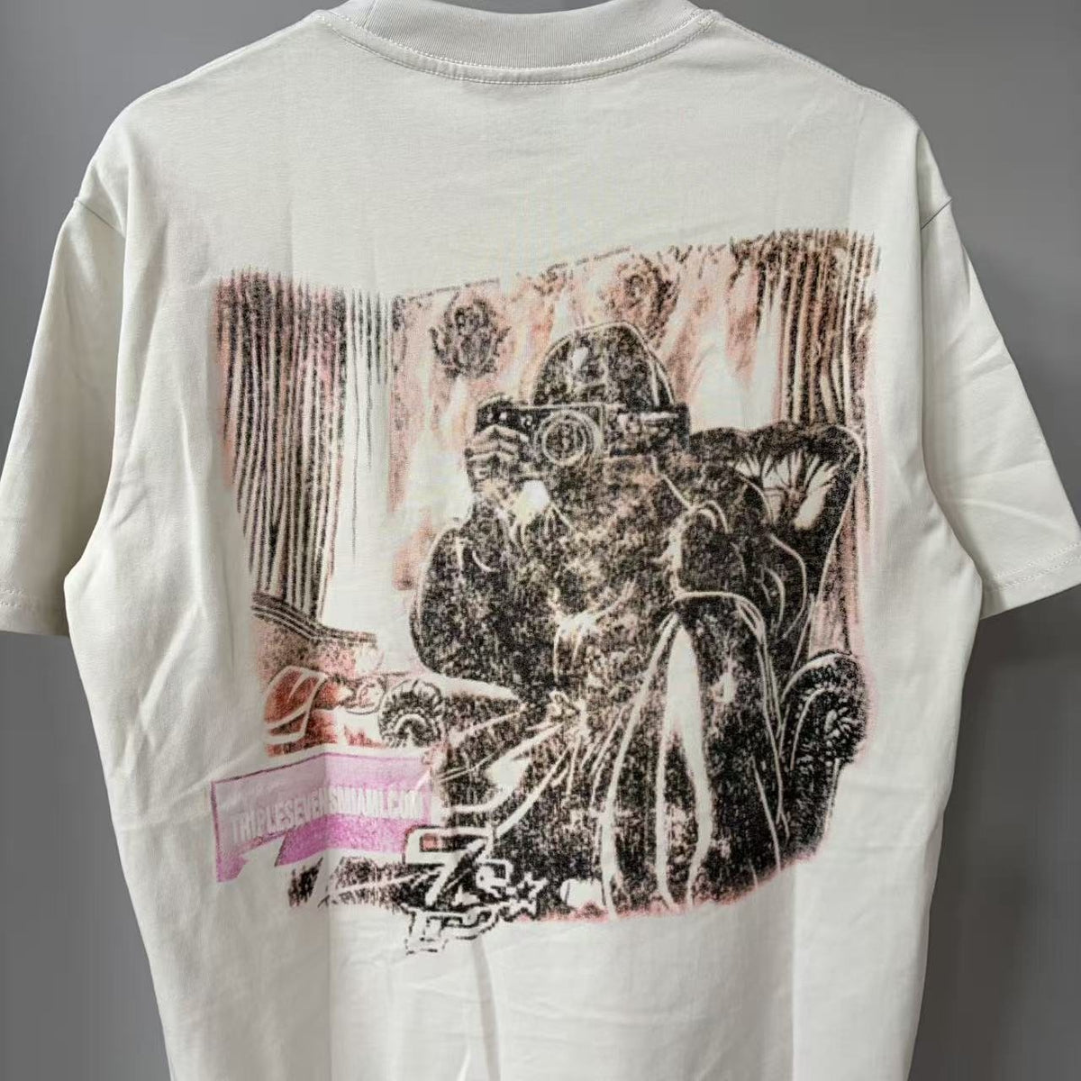 TRIPLE SEVENS Cream Front & Back Graphic T-Shirt