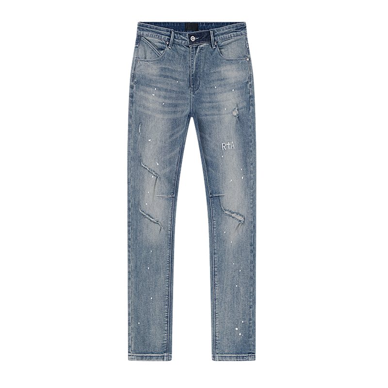 R+A Light Blue Distressed Paint Speckle Jeans