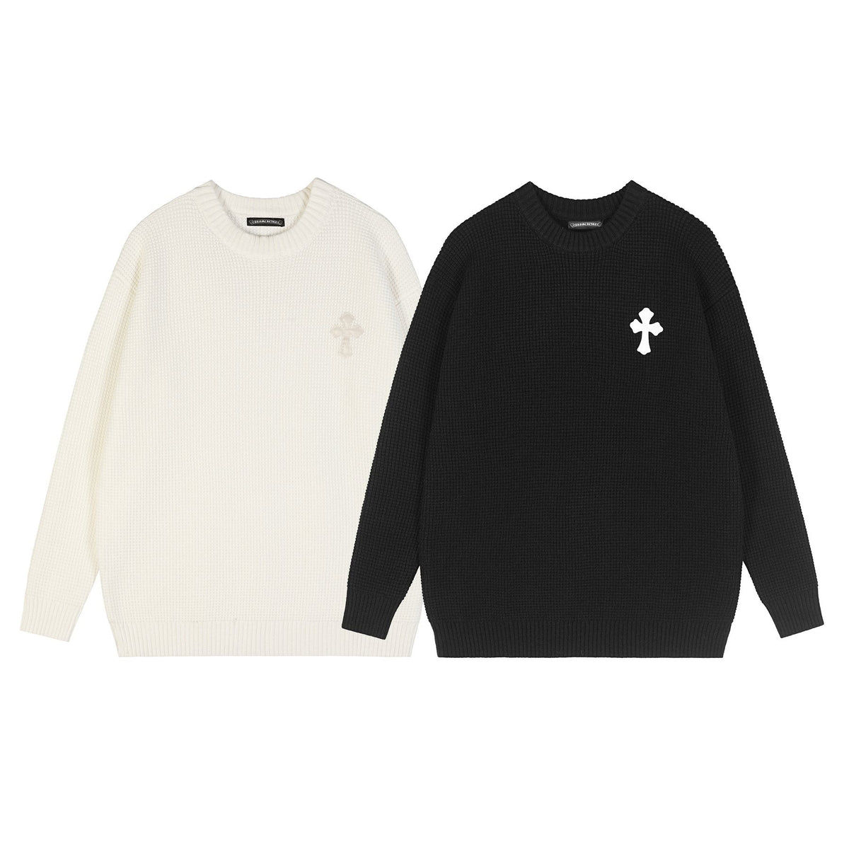 Chrome Hearts Slogan Patch Waffle Knit Crewneck Sweater
