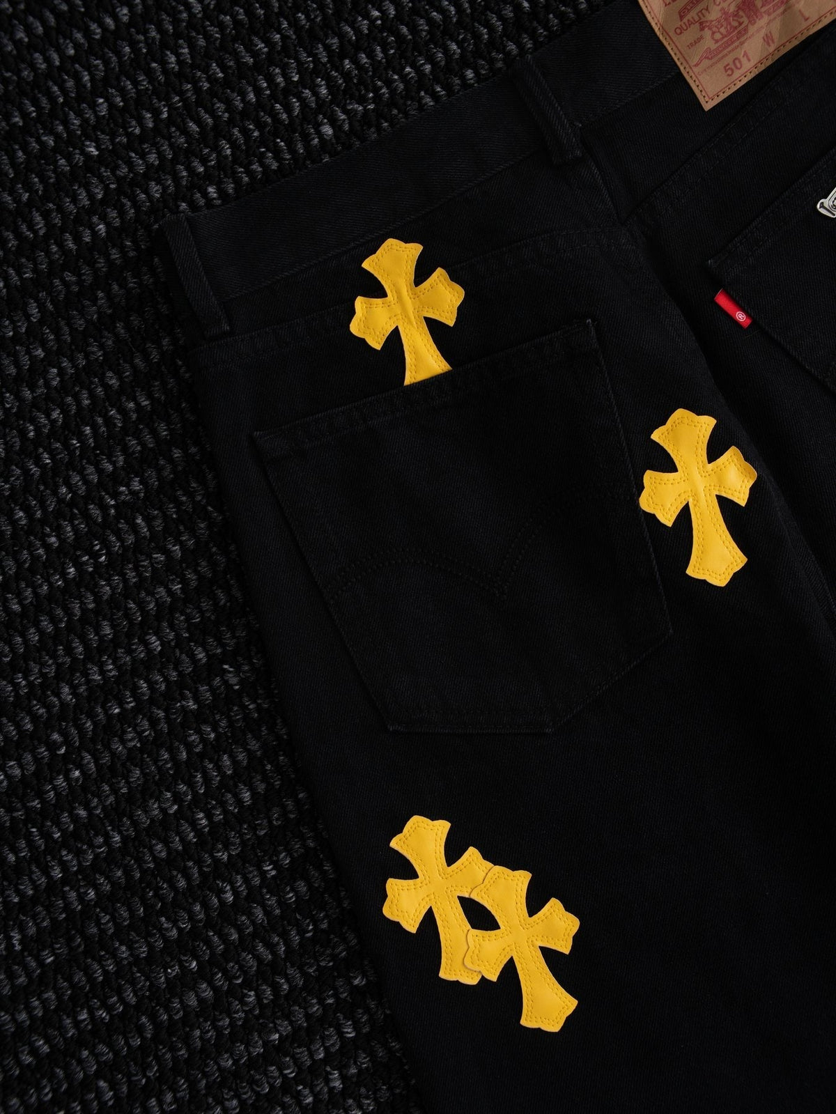 Chrome Hearts Yellow Cross Patch Black Jeans