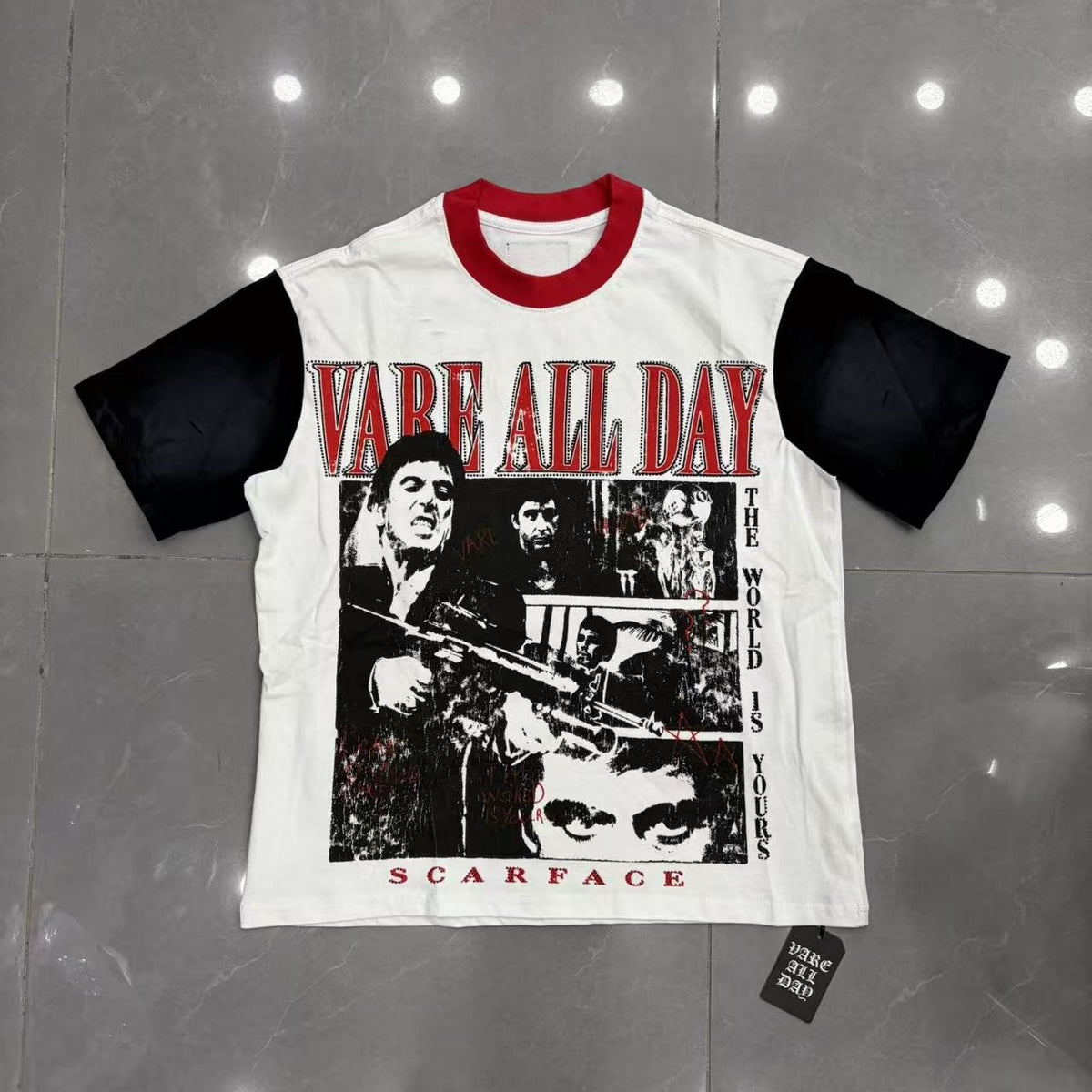 VARE ALL DAY Rhinestone Graphic Contrast-Sleeve T-Shirt