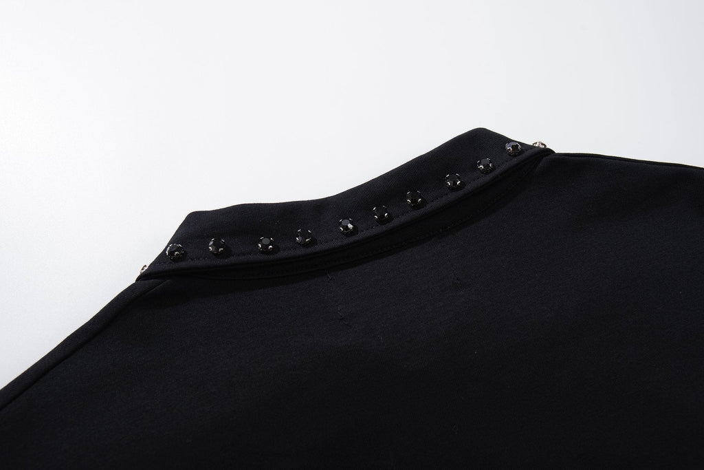MAJESTIK Rhinestone Graphic Zip Polo Shirt