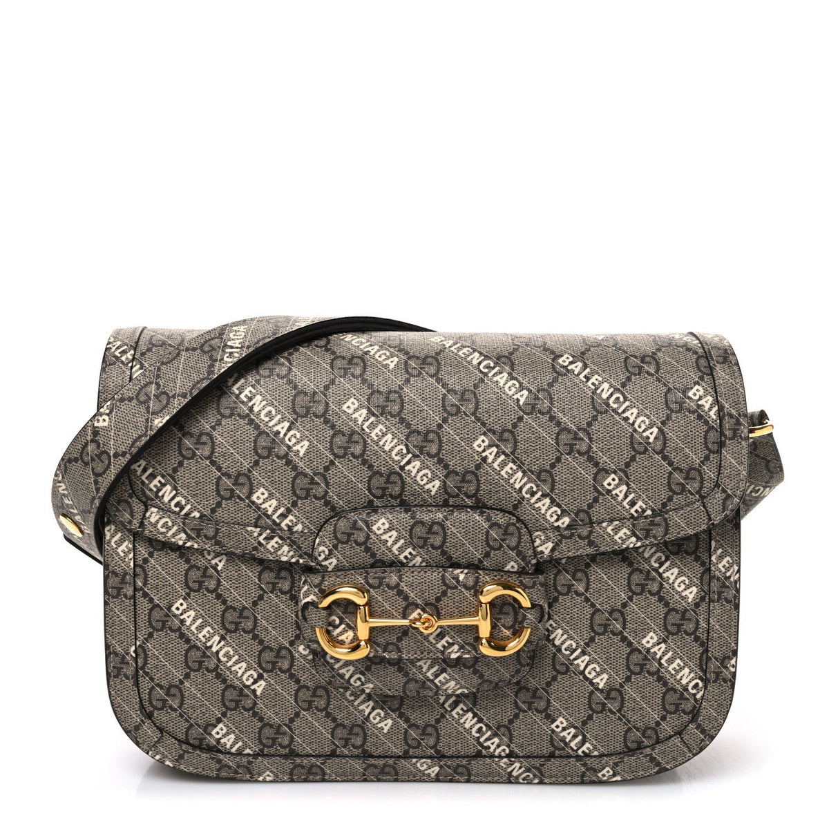 X BALENCIAGA GG Supreme Monogram Logo Print Horsebit 1955 Shoulder Bag Beige Ebony