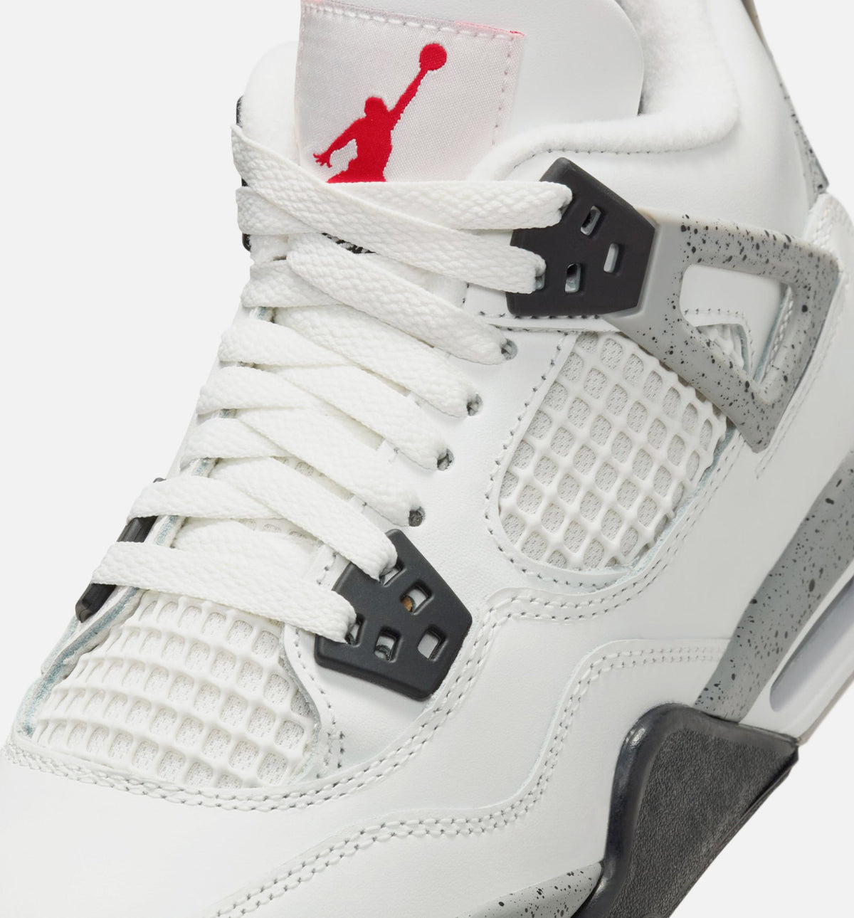 Air Jordan 4 Retro White Cement Big Kids' Sneakers - Summit White / Fire Red / Cement Grey / Black
