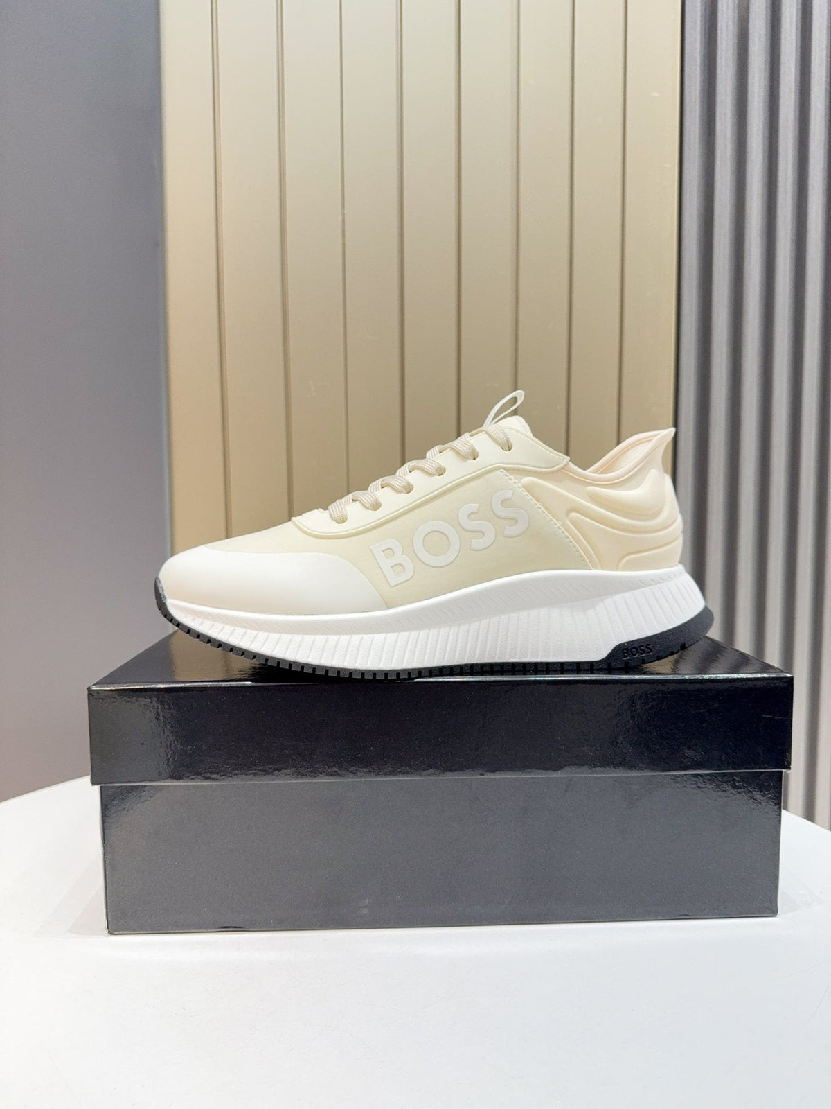 Hugo Boss Cream White Knit Sneakers