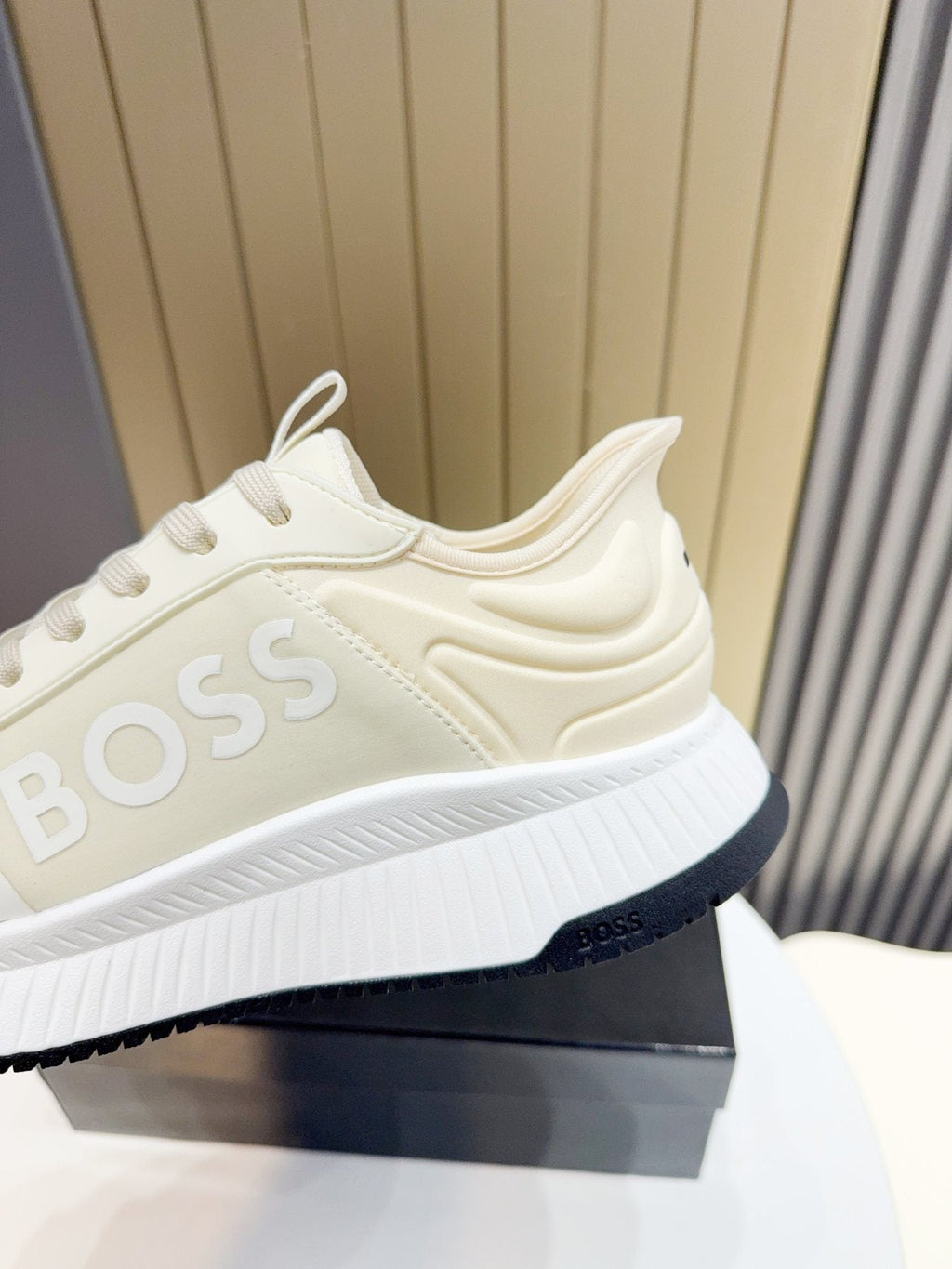 Hugo Boss Cream White Knit Sneakers