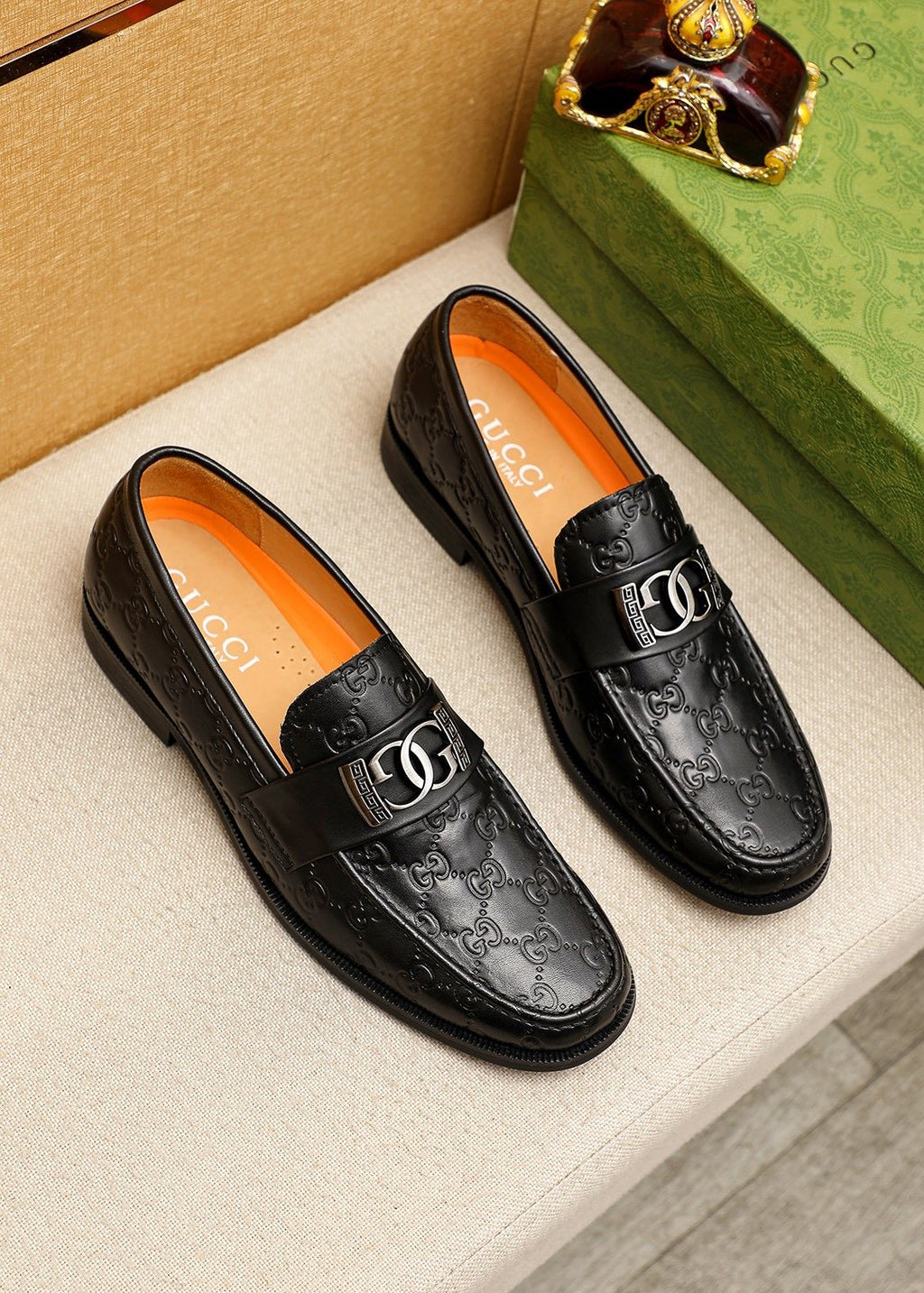 Gucci Black Embossed Leather Loafers - Low-Profile Black Sole