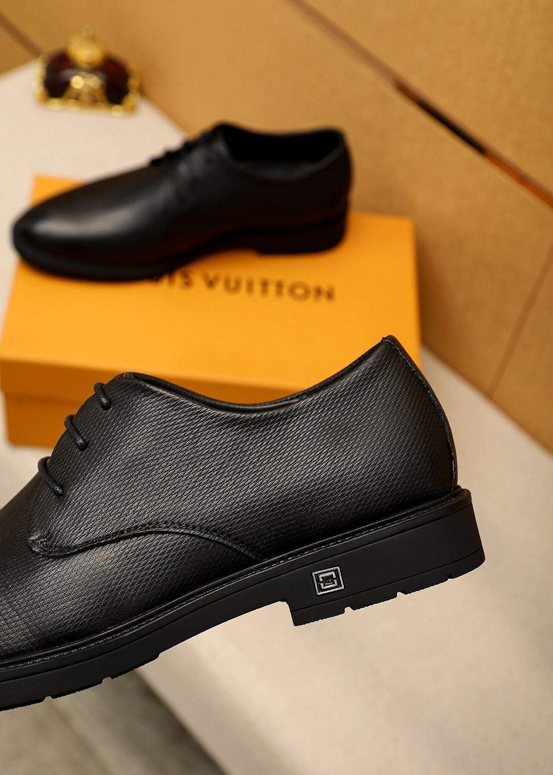 Louis Vuitton Black Textured Lace-Up Dress Shoes