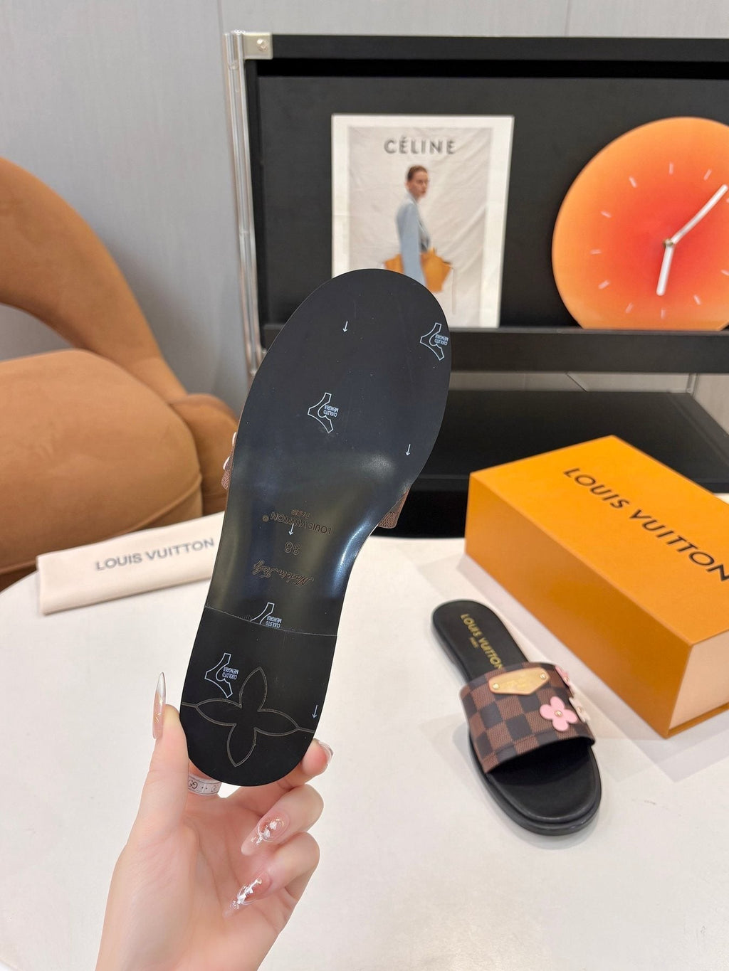 Louis Vuitton Floral Checkered Slide Sandals