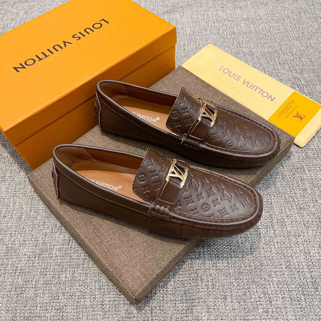 Louis Vuitton Men's Brown Embossed Hardware Loafers