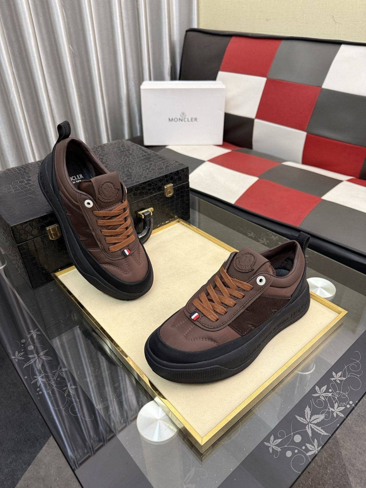 Moncler Men's Dark Brown and Black Low-Top Sneakers
