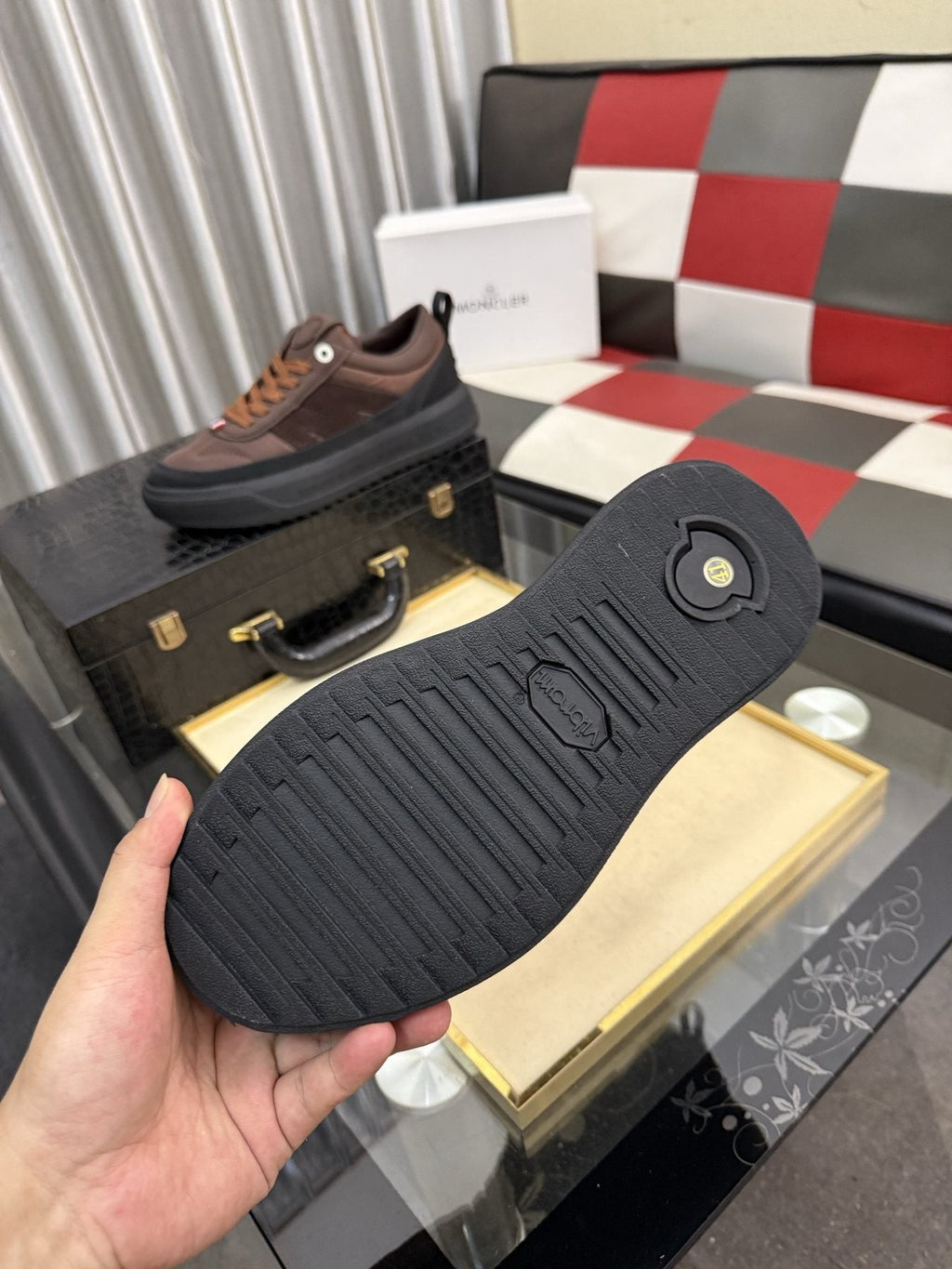 Moncler Men's Dark Brown and Black Low-Top Sneakers