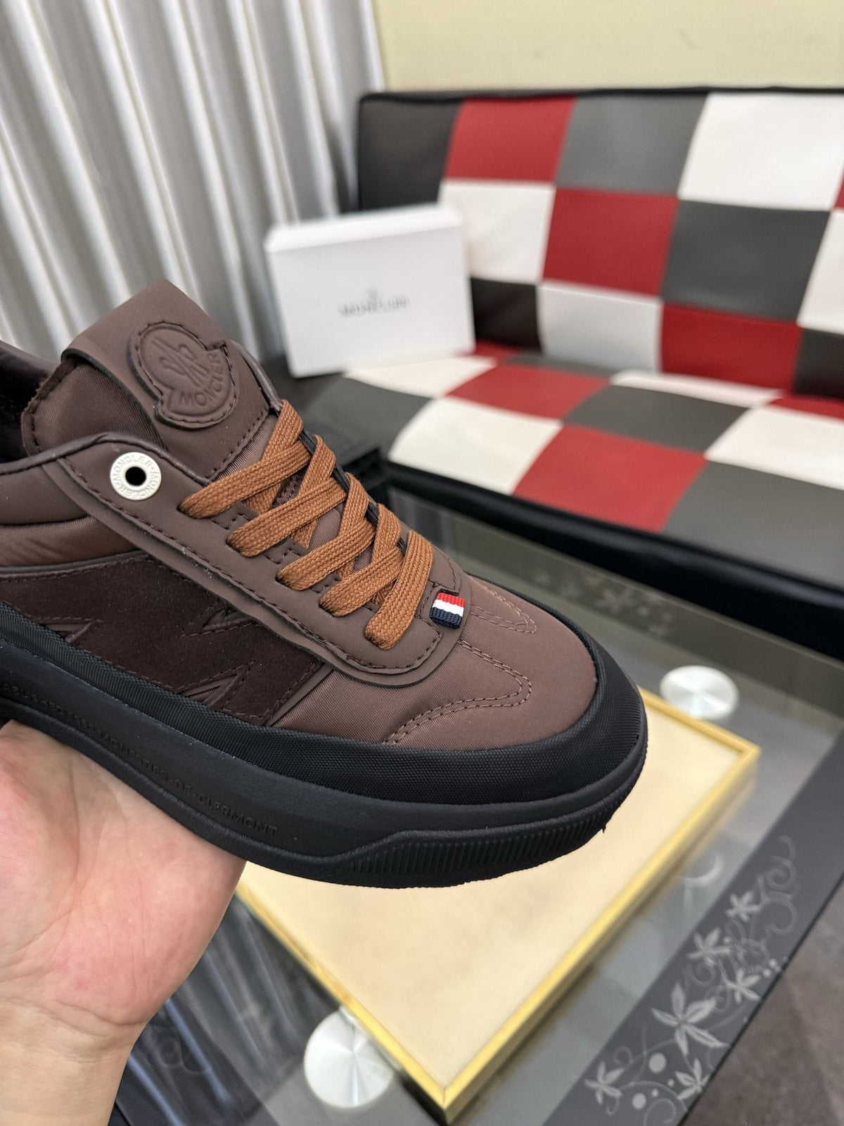 Moncler Men's Dark Brown and Black Low-Top Sneakers