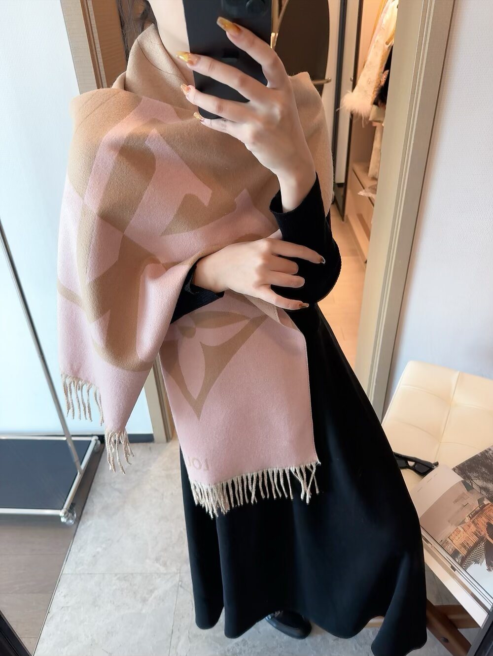 Louis Vuitton Floral Fringed Cashmere Scarf