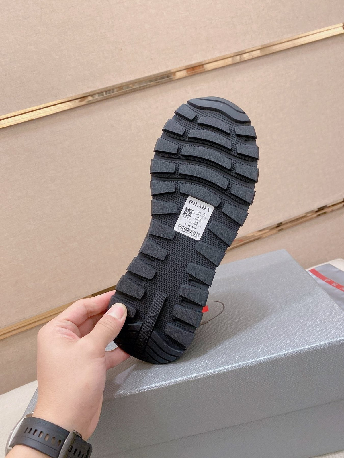 Prada Men's Black Red-Accent Low-Top Sneakers
