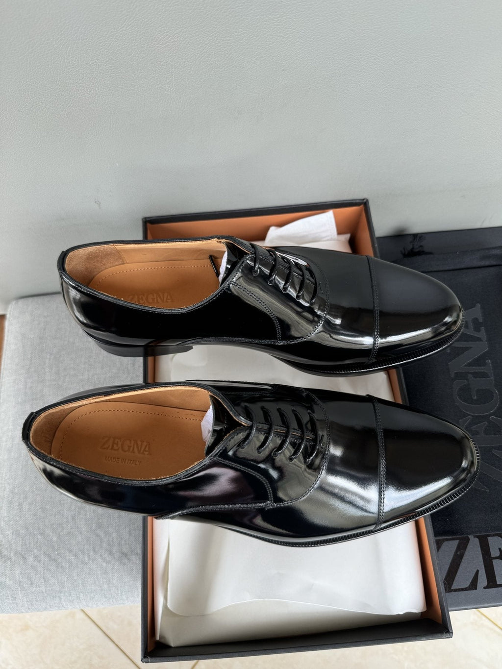 Zegna Men's Black Patent Leather Oxford Shoes