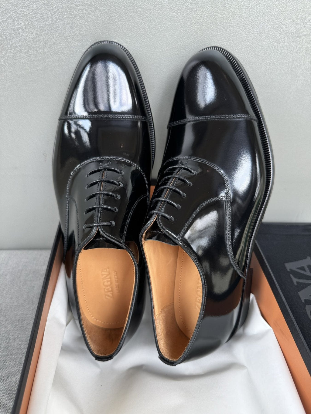 Zegna Men's Black Patent Leather Oxford Shoes