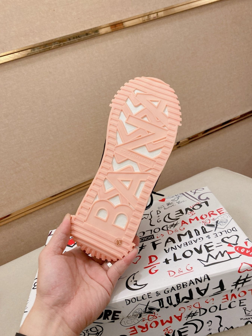 Dolce & Gabbana Pink Patterned Low-Top Sneakers