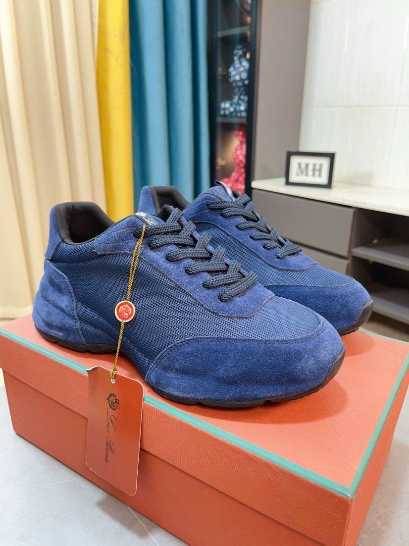 Loro Piana Blue Lace-Up Sneakers
