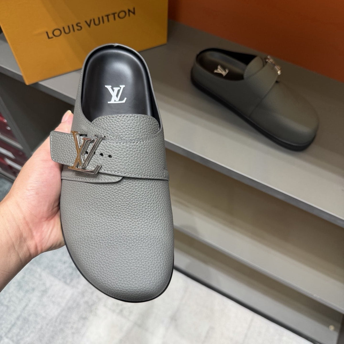 Louis Vuitton Men's Light Gray Monogram Slip-On Sandals
