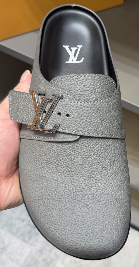 Louis Vuitton Men's Light Gray Monogram Slip-On Sandals