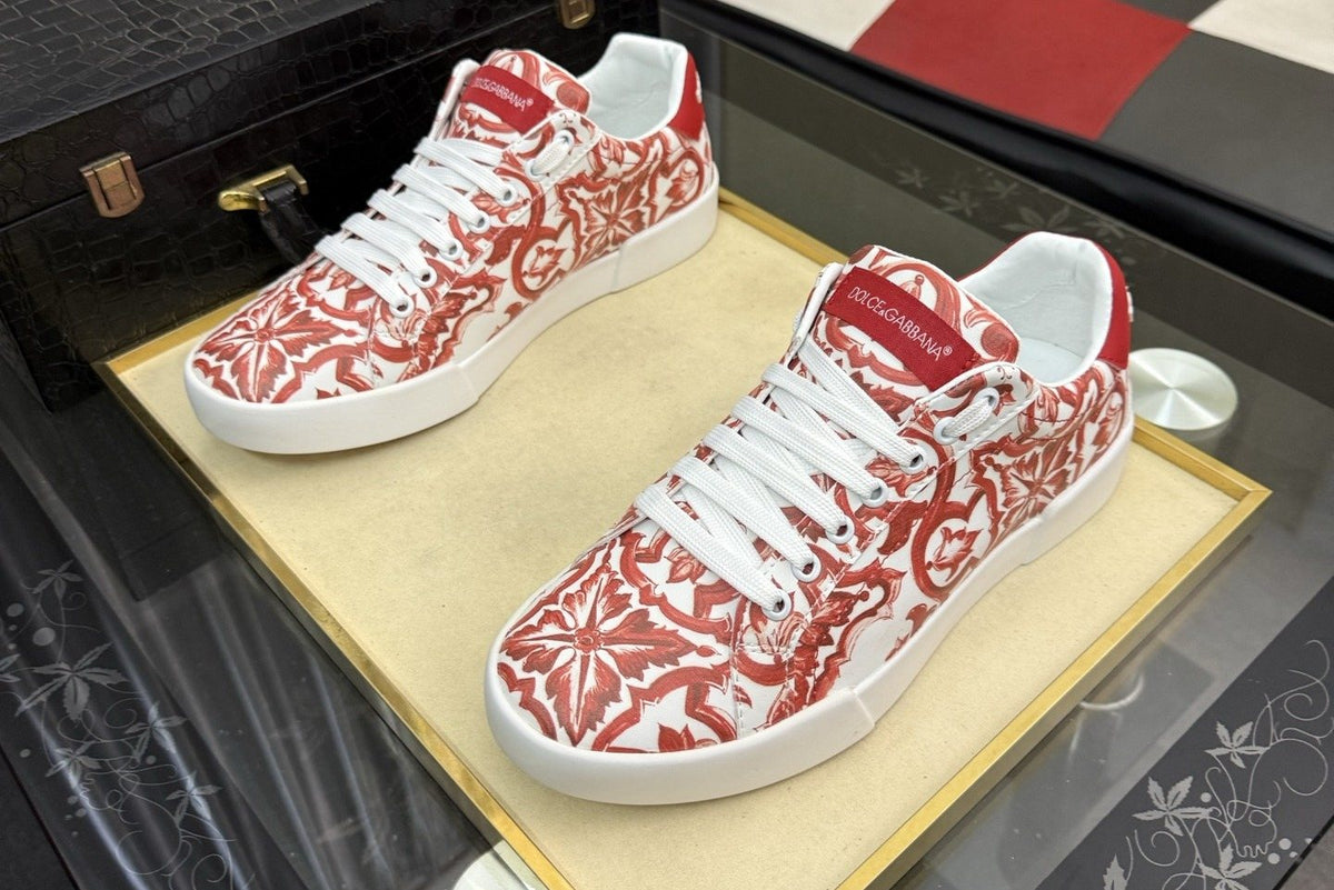 Dolce & Gabbana Red Pattern Low-Top Sneakers