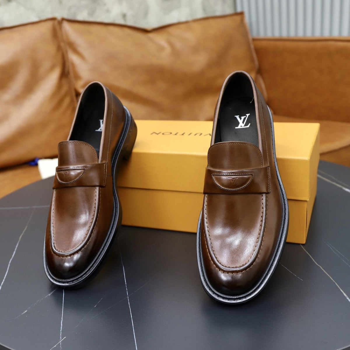 Louis Vuitton Men's Brown Penny Loafers - Brown Leather Upper