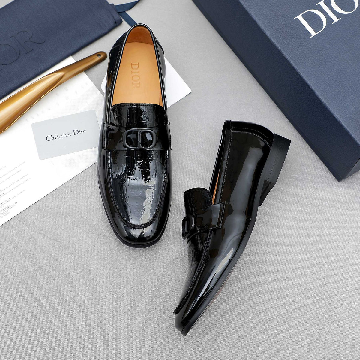 Dior Men's Black Embossed Buckle Loafers