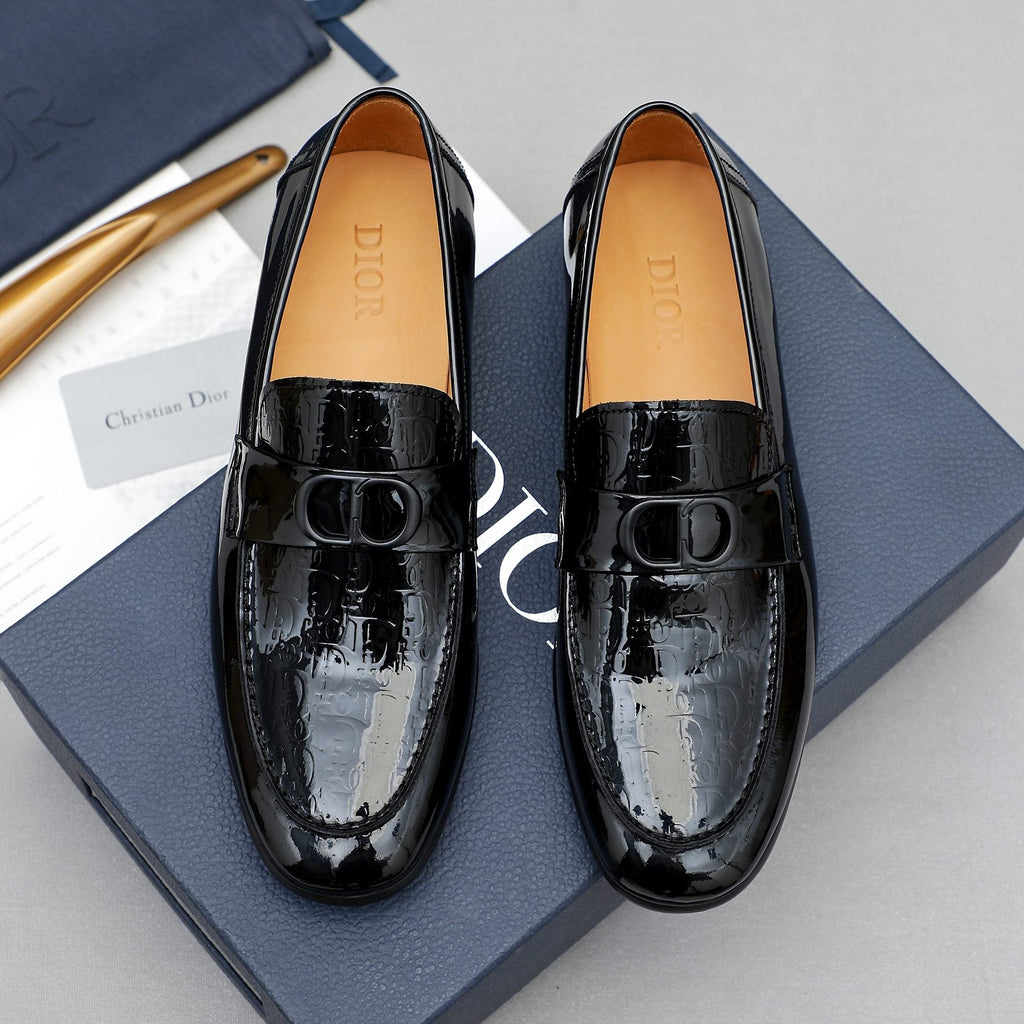Dior Men's Black Embossed Buckle Loafers