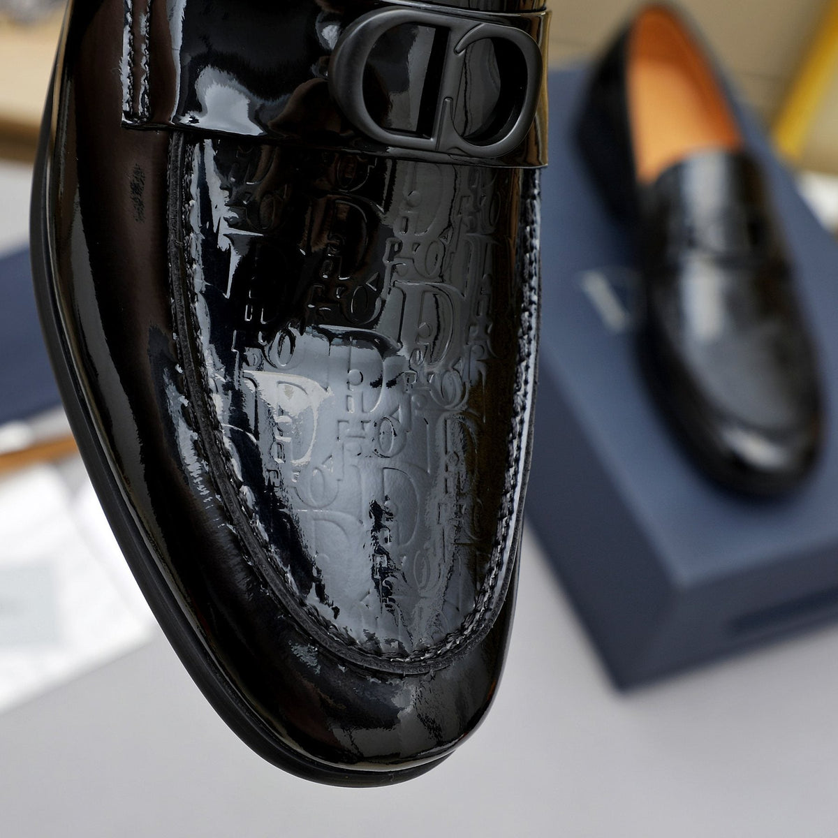 Dior Men's Black Embossed Buckle Loafers