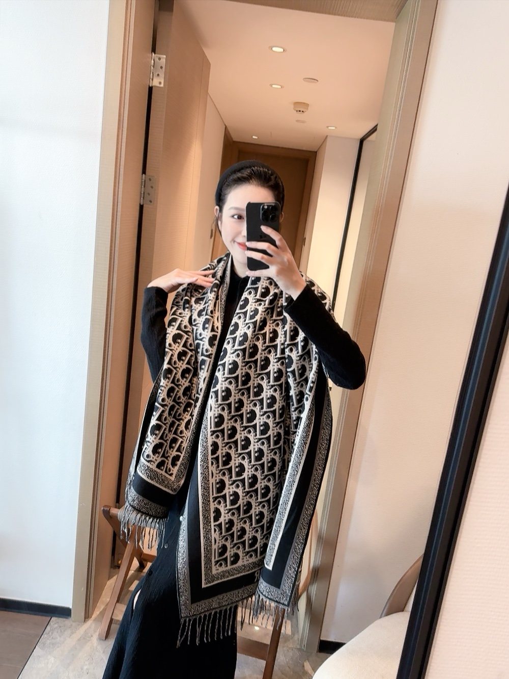 Dior Fringed Monogram Scarf