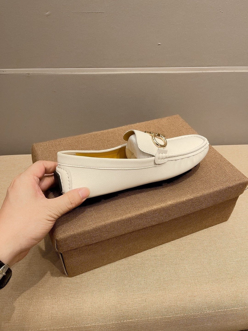 Ferragamo Men's White Hardware Loafers