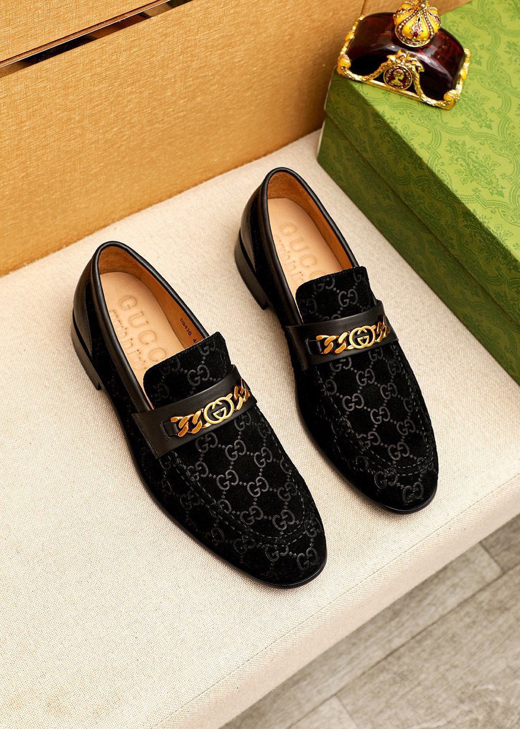 Gucci Black Patterned Loafers