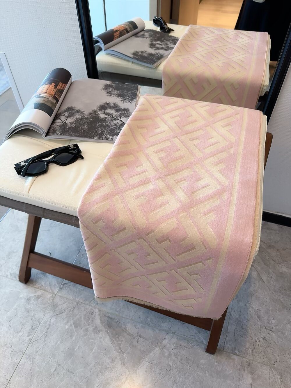 FENDI Black & Beige Monogram Scarf