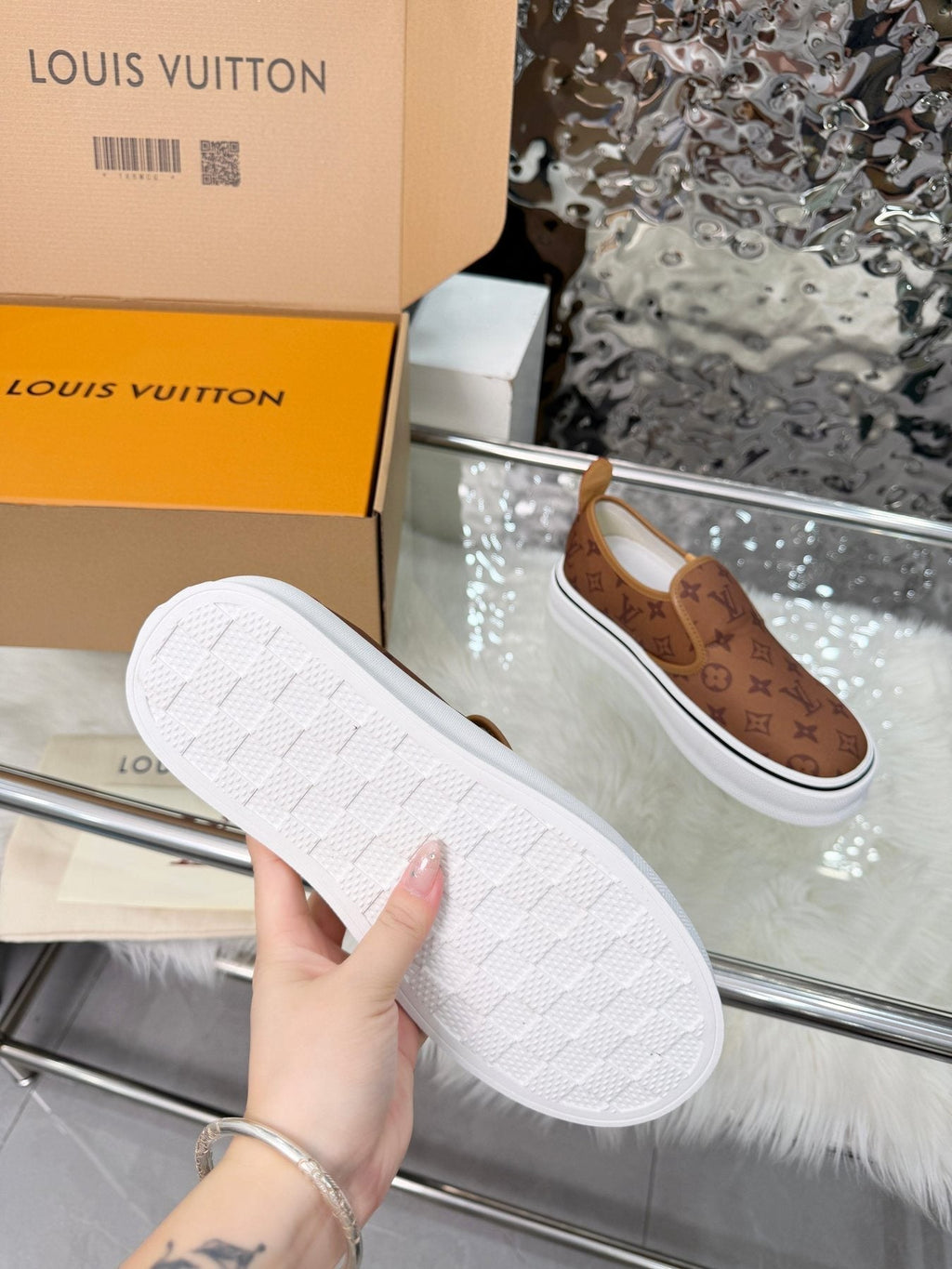 Louis Vuitton Men's Brown Monogram Slip-On Sneakers