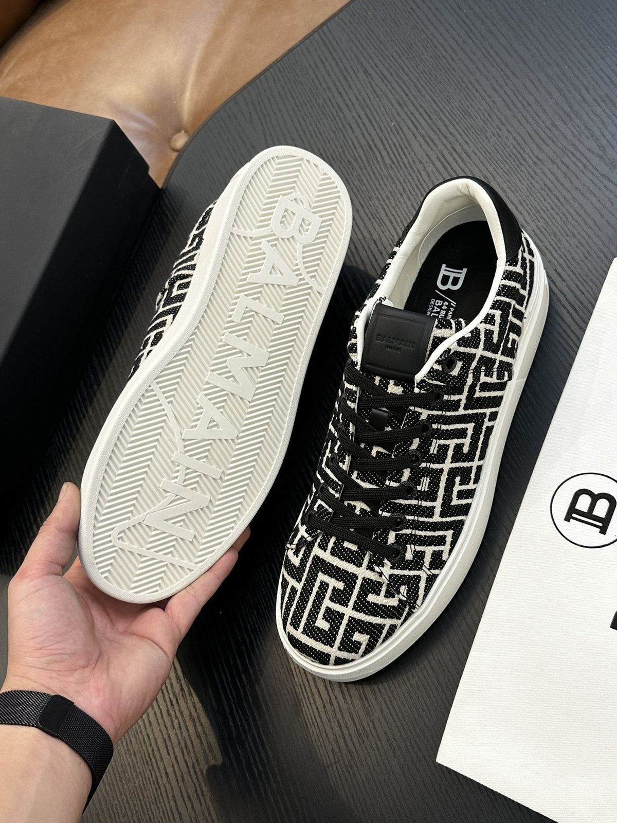 Balmain B-Skate Patterned Low-Top Sneakers - Black and White