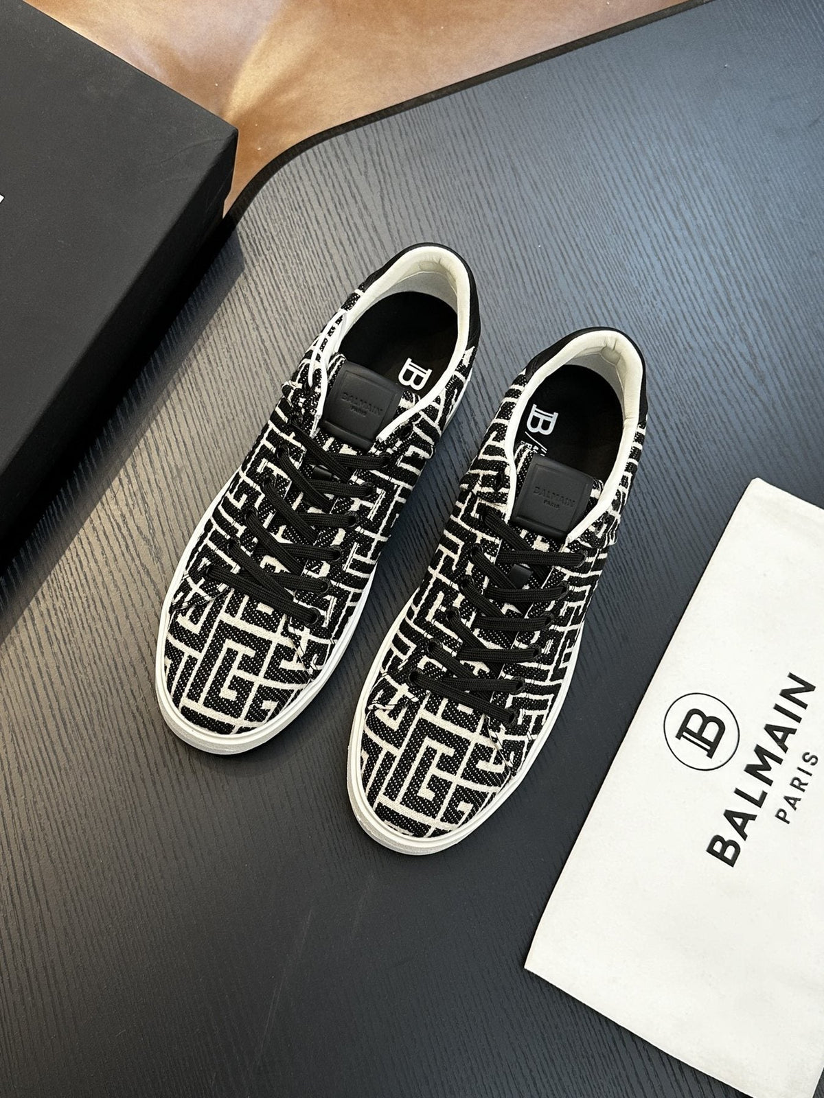 Balmain B-Skate Patterned Low-Top Sneakers - Black and White
