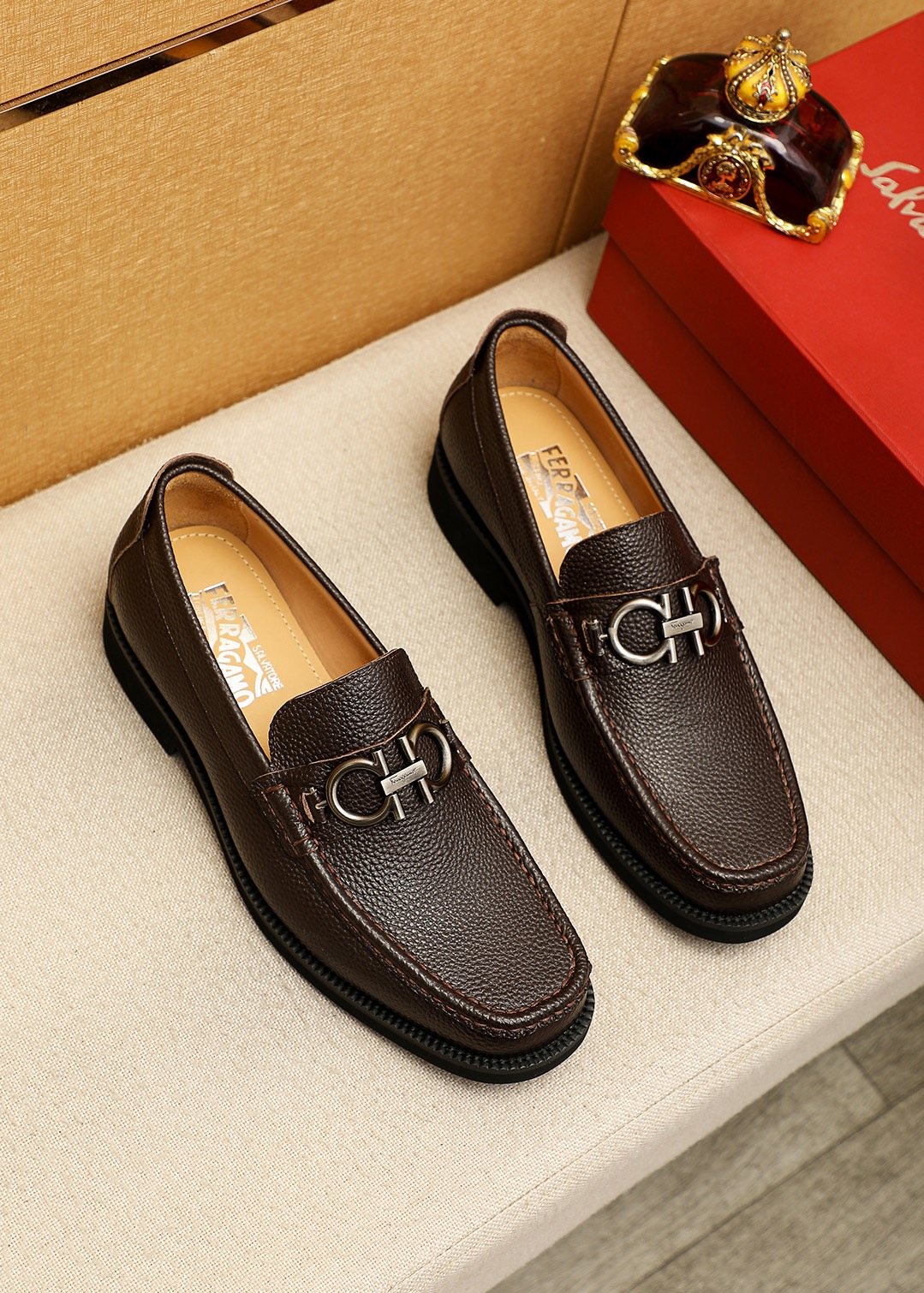 Ferragamo Dark Brown Leather Loafers