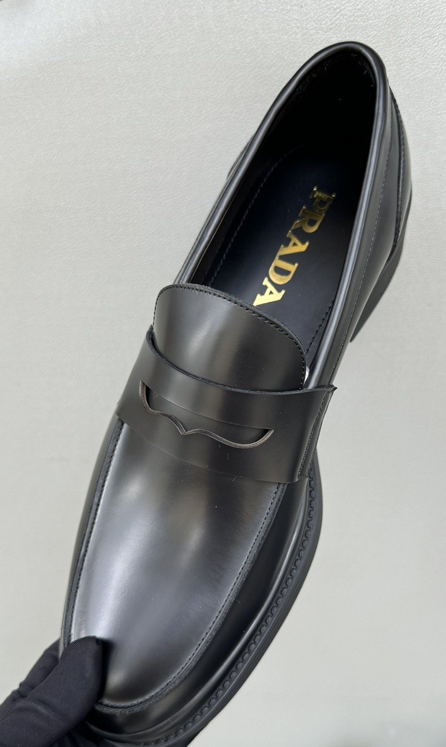 Prada Black Leather Strap Loafers