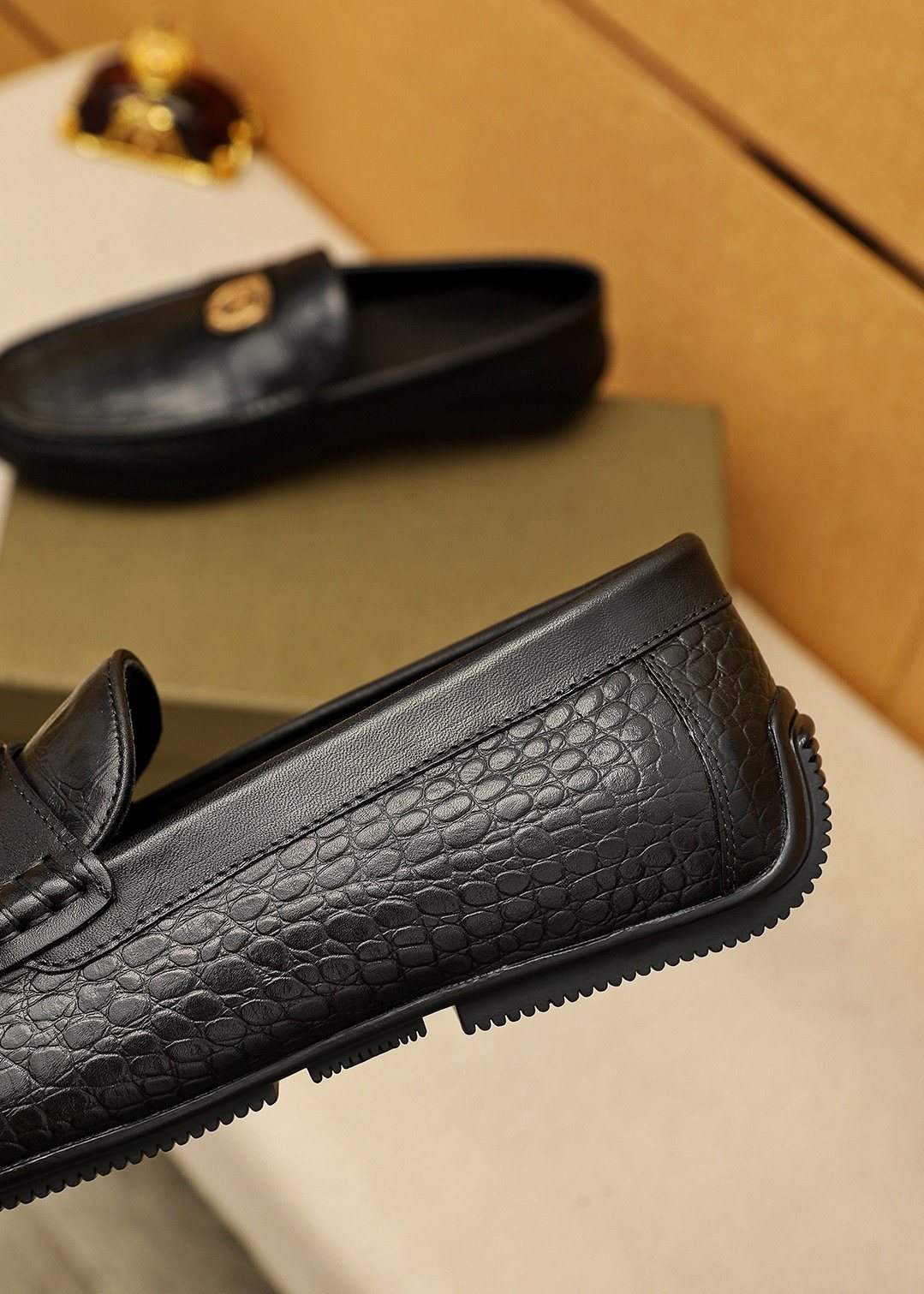 Bottega Veneta Men's Black Textured Loafers