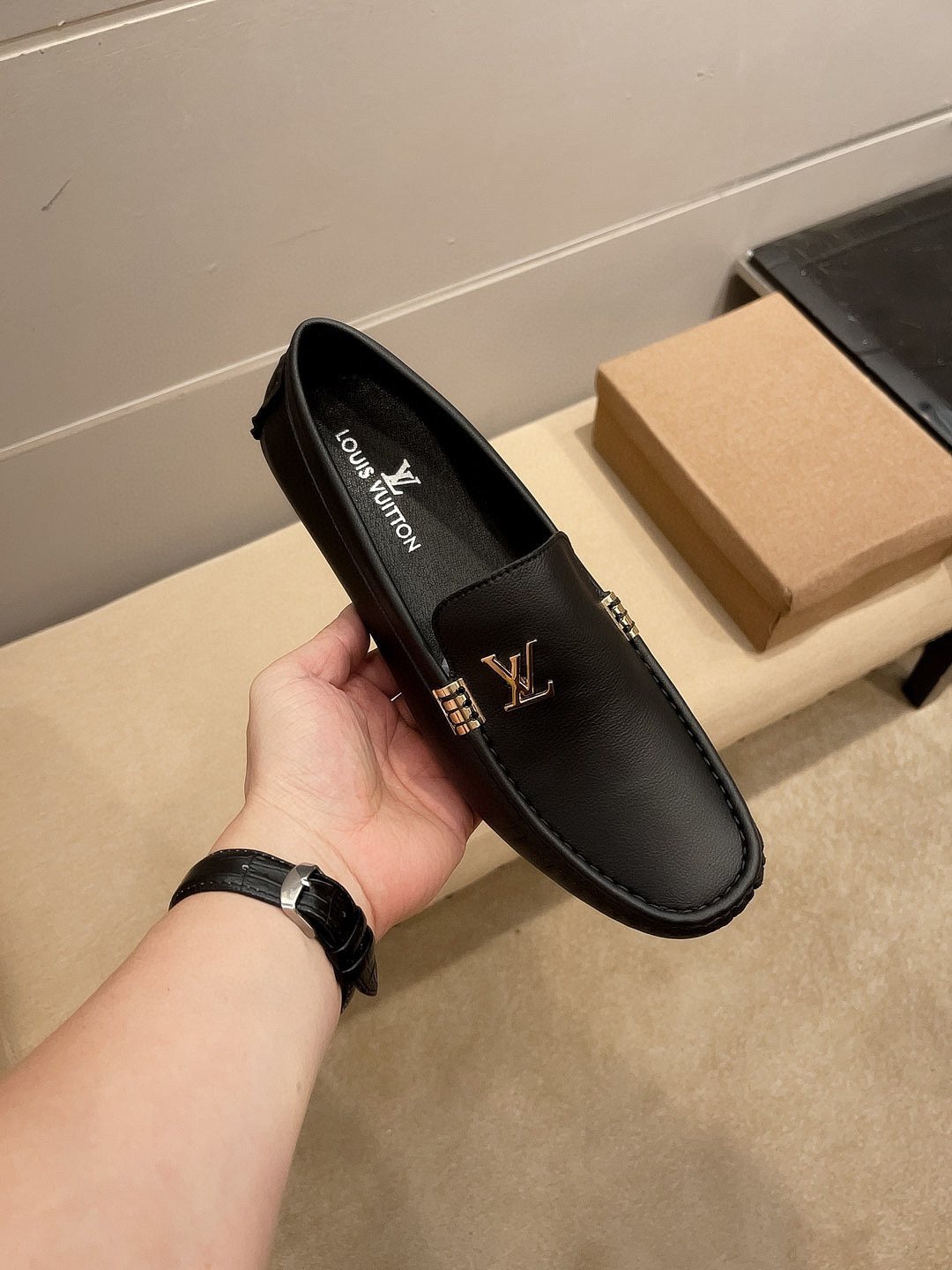 Louis Vuitton Black Pebbled Leather Loafers - Moc-Toe Stitching