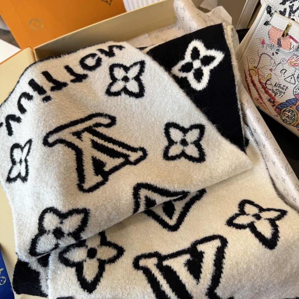 Louis Vuitton Black & Ivory Monogram Scarf