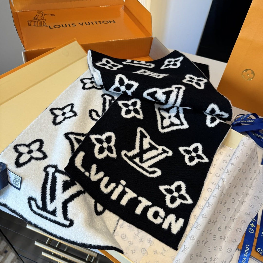 Louis Vuitton Black & Ivory Monogram Scarf
