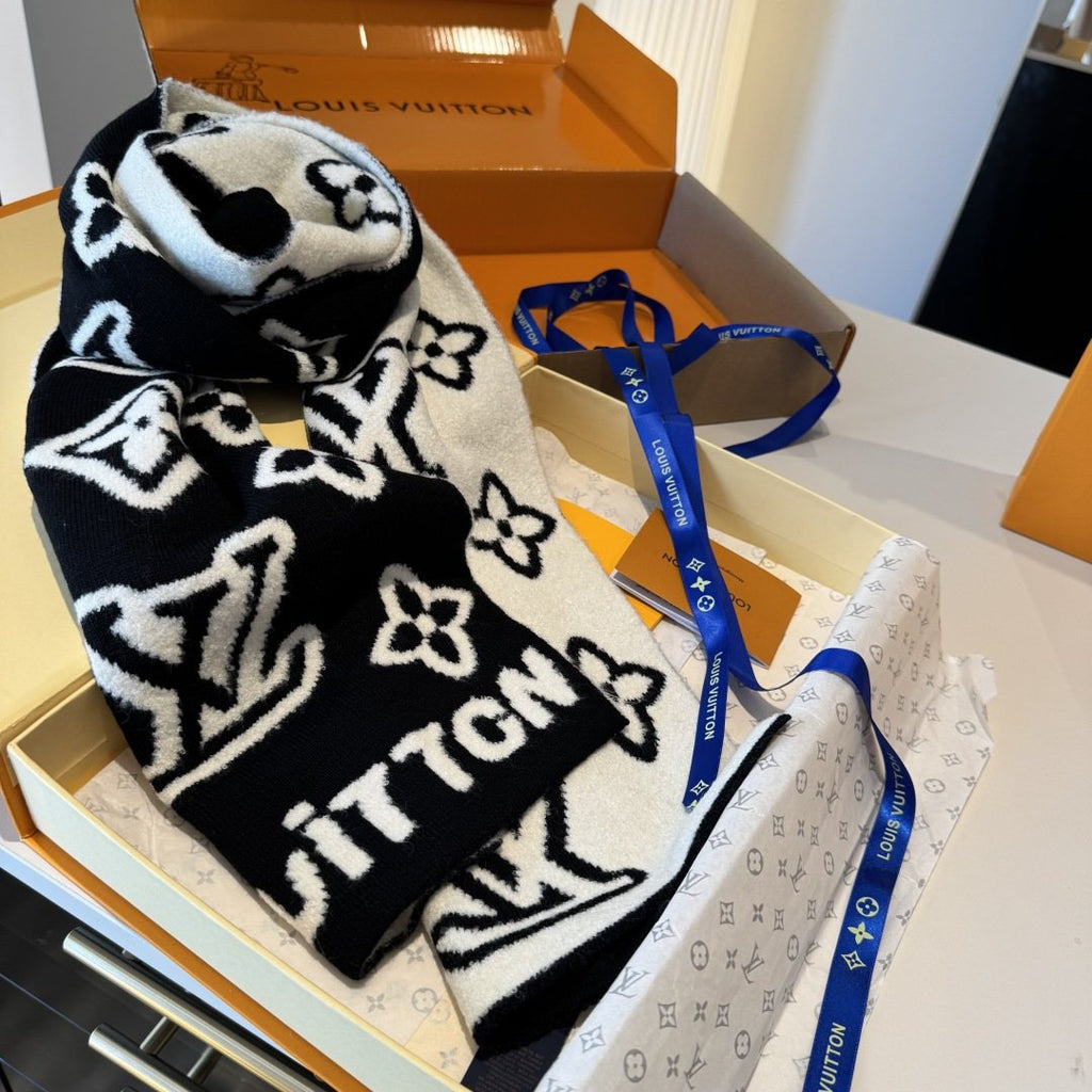 Louis Vuitton Black & Ivory Monogram Scarf