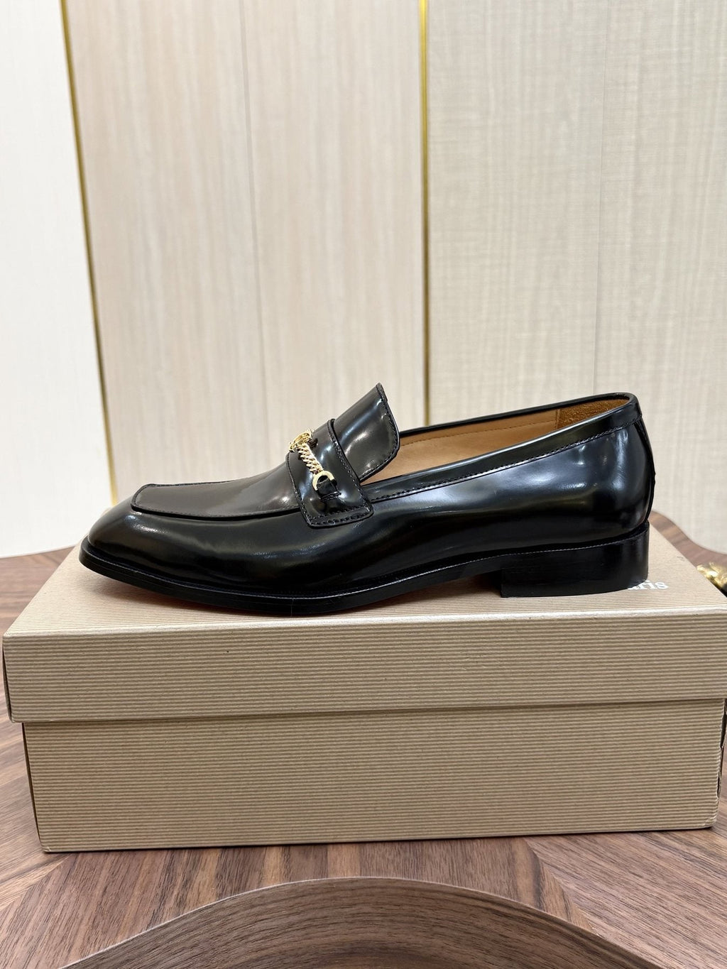 Christian Louboutin Men's Black Gold-Tone Hardware Loafers