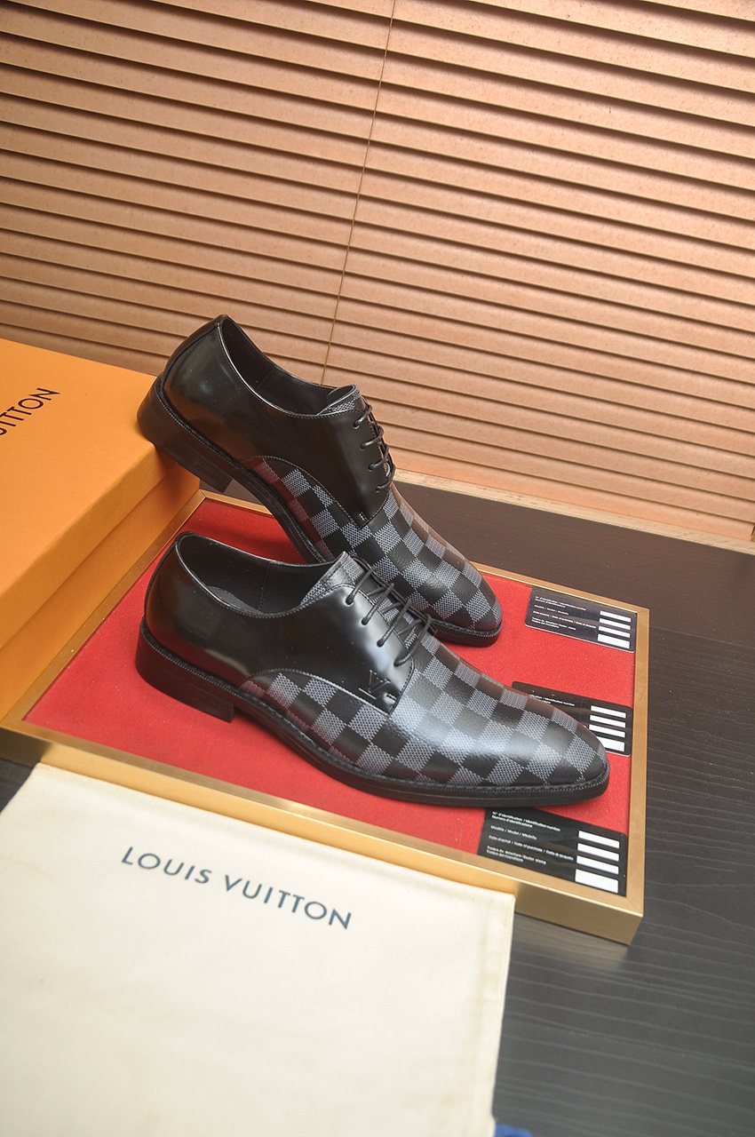 Louis Vuitton Black & Gray Checkerboard Lace-Up Dress Shoes