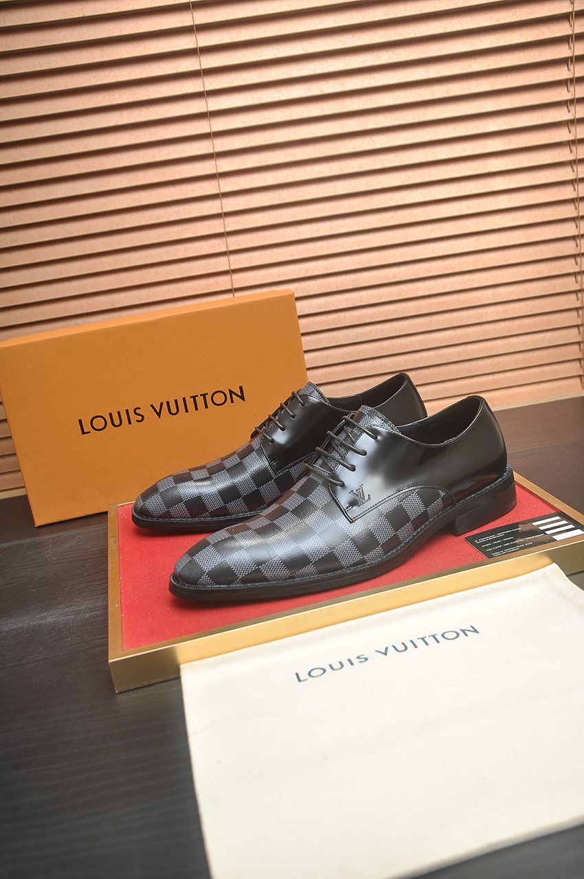 Louis Vuitton Black & Gray Checkerboard Lace-Up Dress Shoes