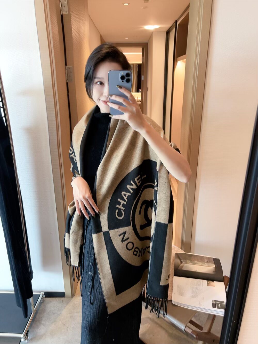 Chanel Fringed Logo Scarf Shawl