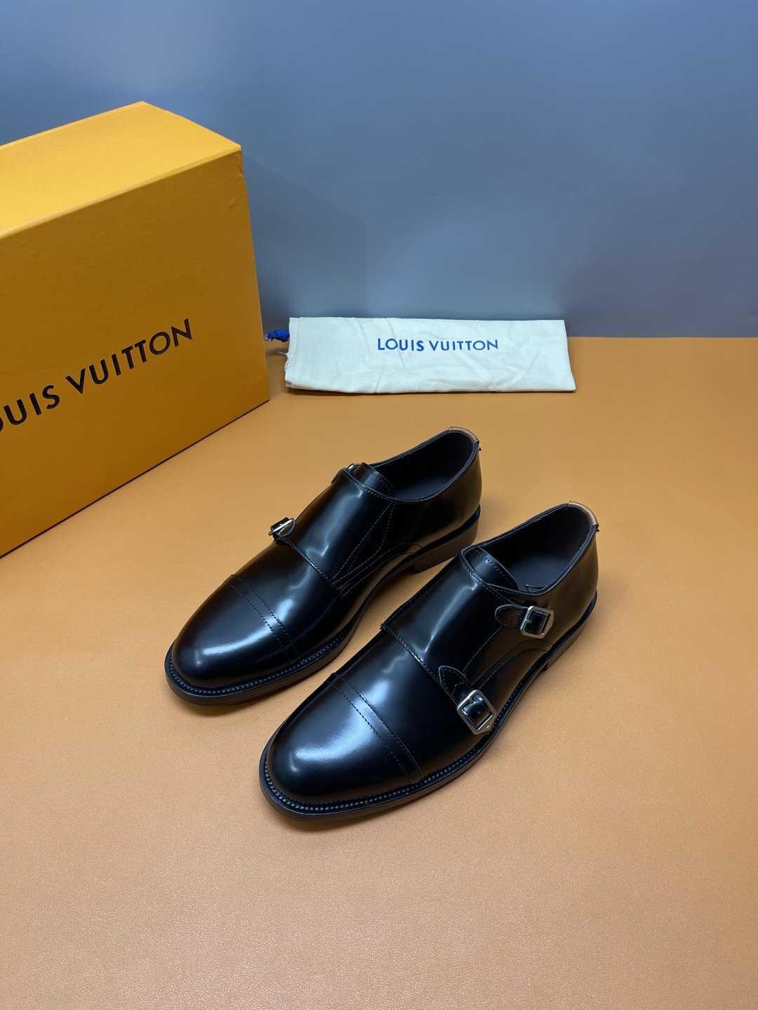 Louis Vuitton Black Cap-Toe Double-Monk Strap Shoes