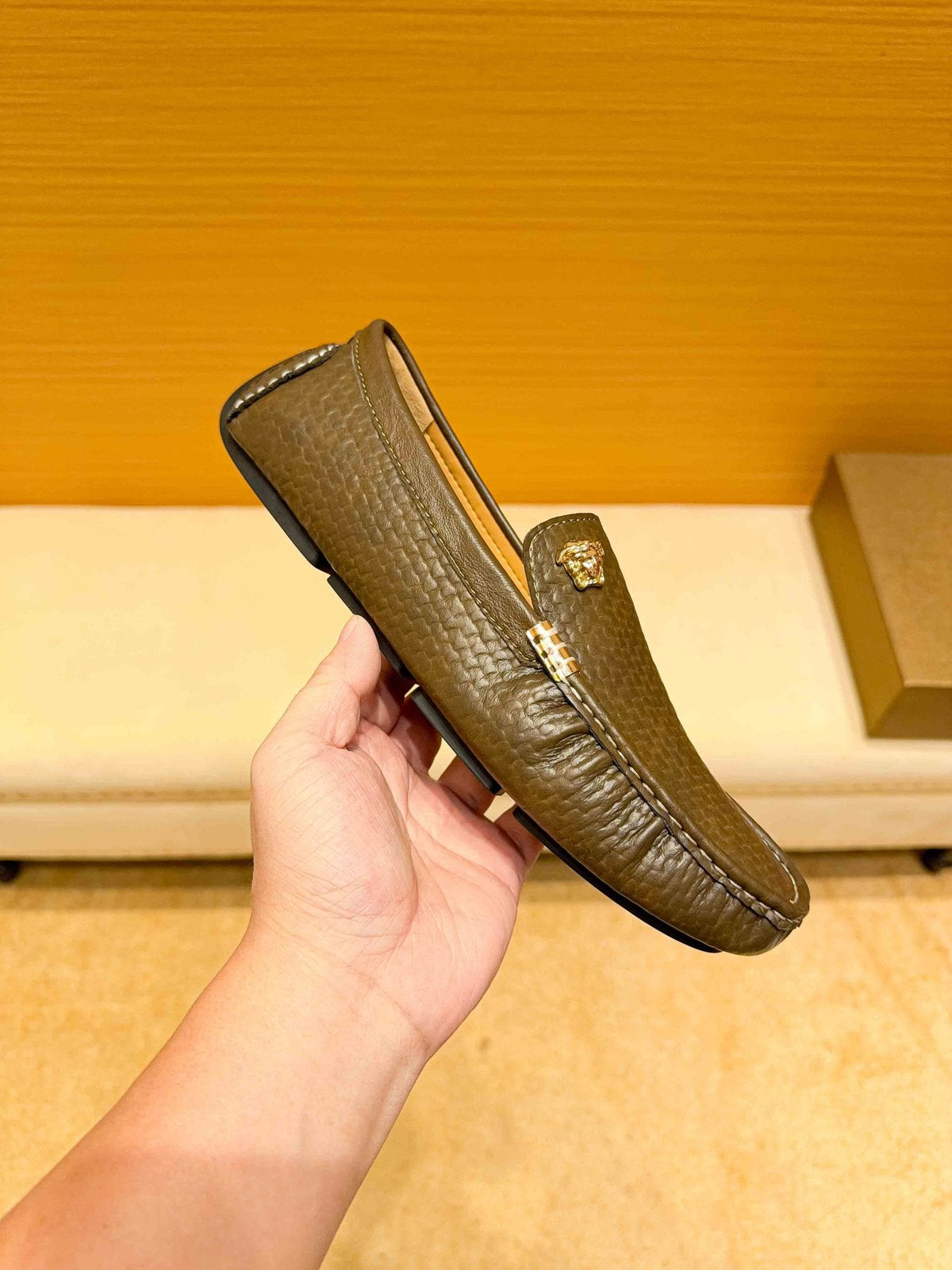 Versace Textured Leather Driving Loafers